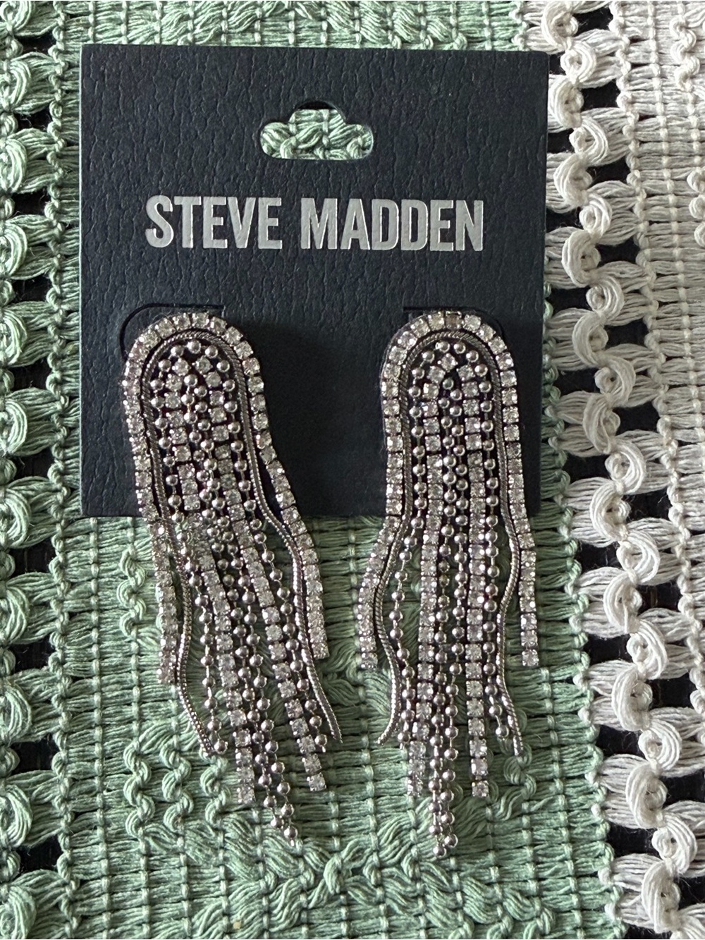 Steve Madden Metallic Silver Multi-Chain Fringe Earrings - Picture 3 of 4